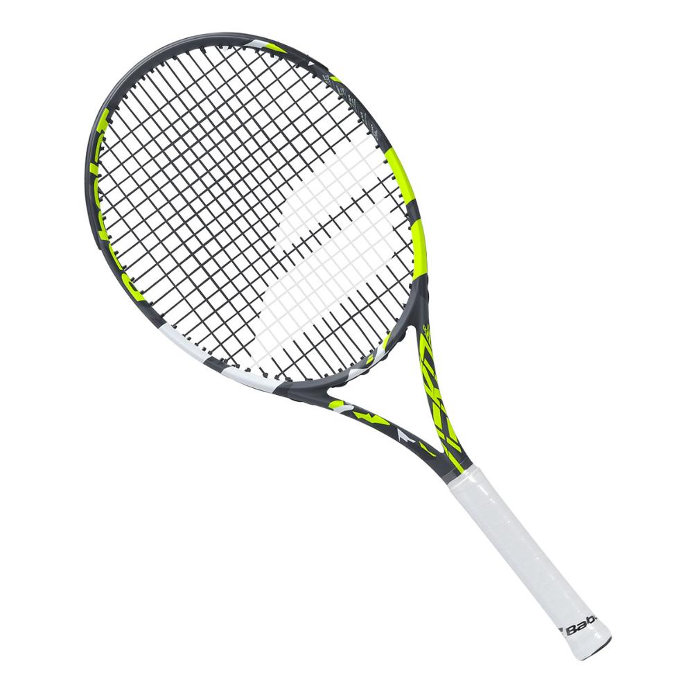 15243471674-j1-2 Raquete de Tenis Babolat Aero Junior 26 Alcaraz -Cinza Amaelo Branca L0 250G